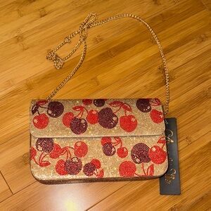 Anna & Elle Gold Sequin Cherry Crossbody Bag with Red Accents